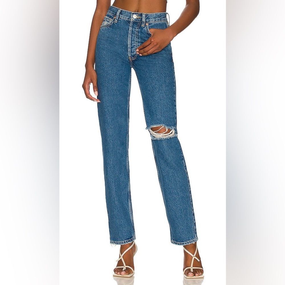 NWT We The Free The Lasso Jean in Sapphire Blue Denim Distressed High Rise Sz 30